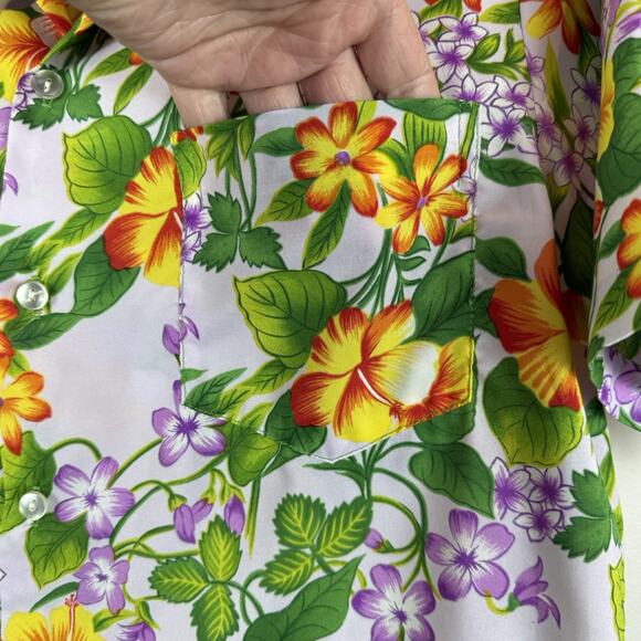 Vtg 70s Hilo Hattie Hawaiian Camp Shirt M Polyester Multi Floral Tropical Beach - Picture 5 of 8